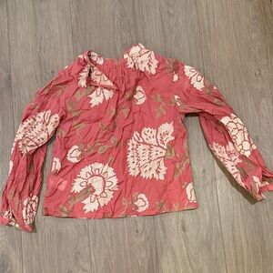 Anthropologie Floral Blouse in Red and Green